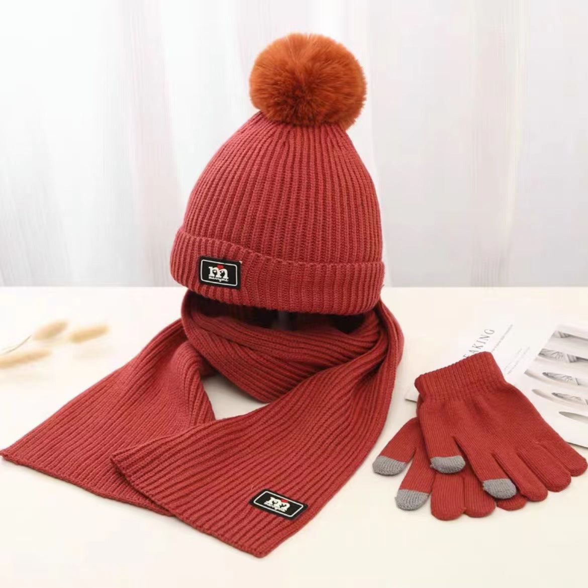 Conjunto de gorro y bufanda gruesos y cálidos para niños