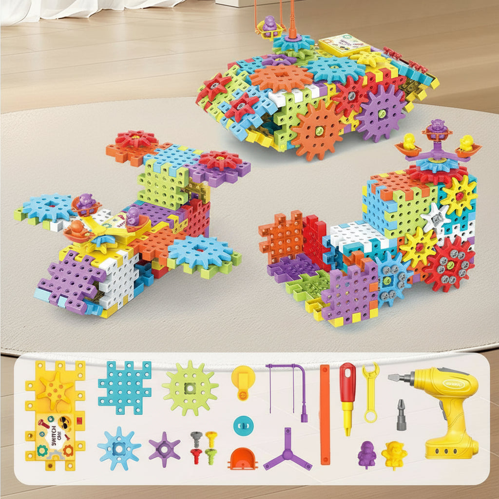 Bloques de construcción motorizados con engranajes giratorios para niños