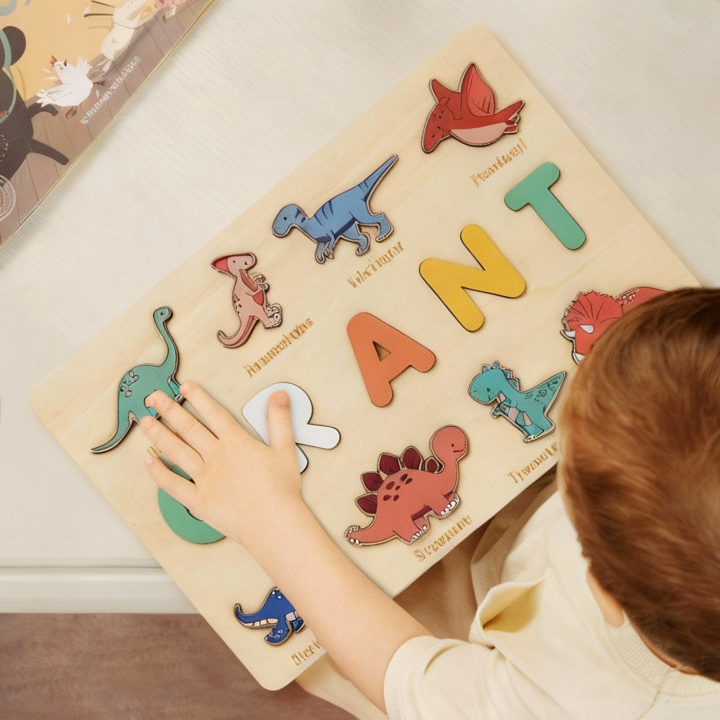 Dinosaurier-Steckpuzzle aus Holz für Kinder