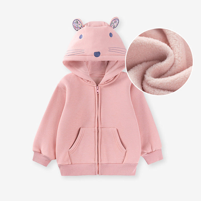 Girls Fleece Lined Cute Bunny Hooded Jacket